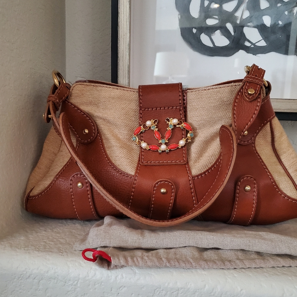 Valentino Garavani Leather and Canvas Handbag - Picture 2 of 14